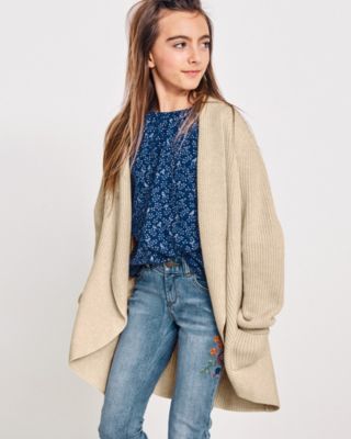Girls' Organic-Cotton Long Cocoon Cardigan | Garnet Hill