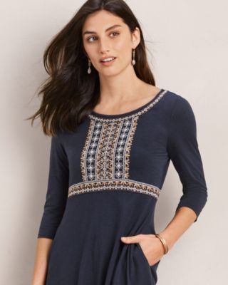 Embroidered-Bodice Knit Dress | Garnet Hill