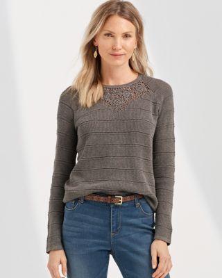 Crochet-Inset Crewneck Sweater | Garnet Hill