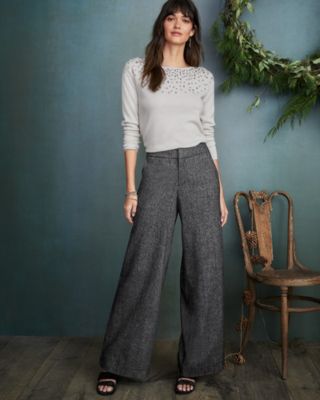 Peppered-Tweed Wide-Leg Trousers | Garnet Hill