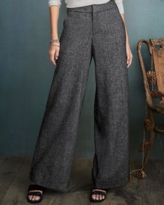 Peppered-Tweed Wide-Leg Trousers