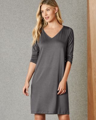 EILEEN FISHER Fine TENCEL Jersey V Neck Three Quarter Sleeve Dress