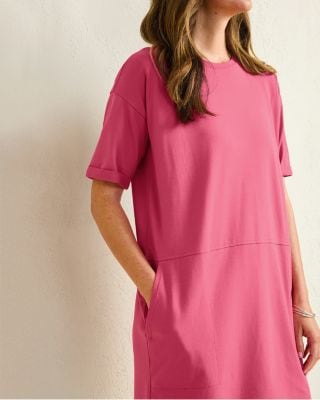 eileen fisher organic cotton jersey round neck dress Eileen Fisher - Women's Pima Cotton Stretch Jersey Round Neck Dress - Green