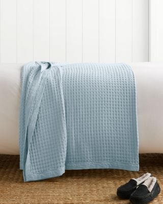 Chunky Waffle Weave Organic Cotton Throw | Ocean