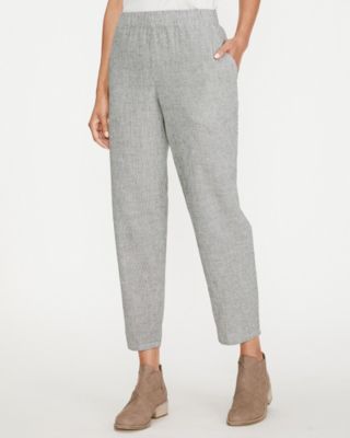 EILEEN FISHER Organic-Cotton & Linen Ticking-Stripe Ankle Pants ...