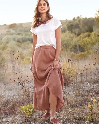 Smock Detail Gauze Maxi Skirt Garnet Hill