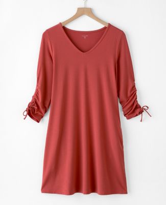 knee length dresses for ladies Garnet Hill Red Burgandy Lace 3/4 Bell Sleeve Midi Lined Cocktail Shift  Dress 12