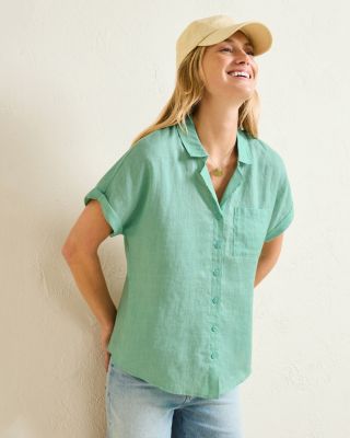 Short-Sleeve Linen Button-Front Shirt Garnet Hill