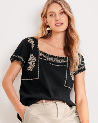Embroidered Square-Neck Blouse | Garnet Hill