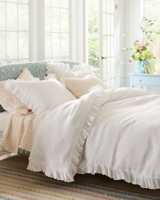 Ruffle Embellished-Trim Relaxed-Linen Duvet Cover