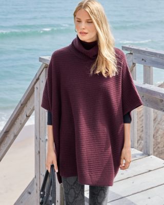 Garnet Hill top Cashmere Sweater Women’s Large Green Horizontal Ribbed Cape