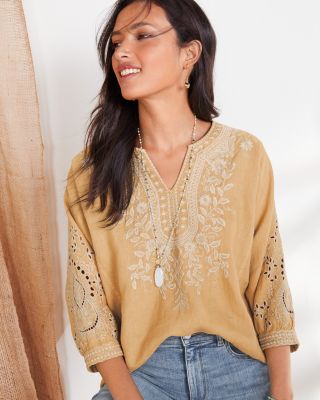 Linen peasant hot sale top