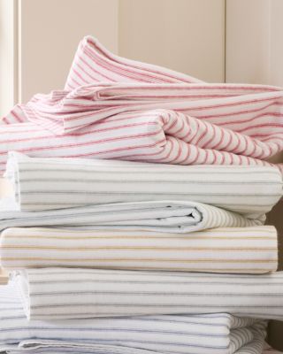Cozy Ticking Organic-Cotton Flannel Sheets | Garnet Hill