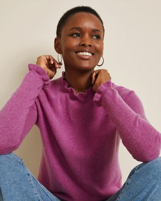 Cashmere Ruffled-Mock-Neck Sweater | Garnet Hill
