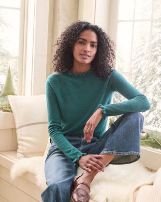 Cashmere Ruffled-Mock-Neck Sweater