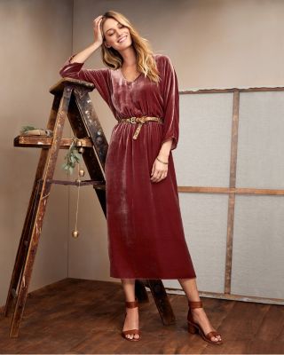 V-Neck Velvet Midi Dress | Garnet Hill