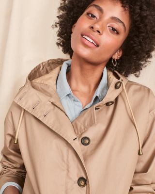 Coated-Linen Hooded Coat | Garnet Hill