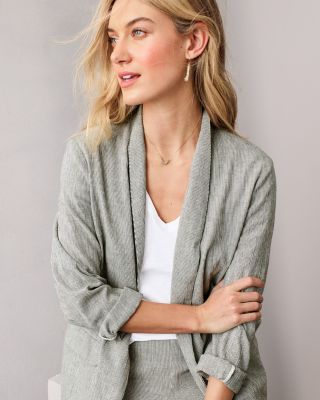 EILEEN FISHER Organic-Cotton & Linen Ticking-Stripe Jacket