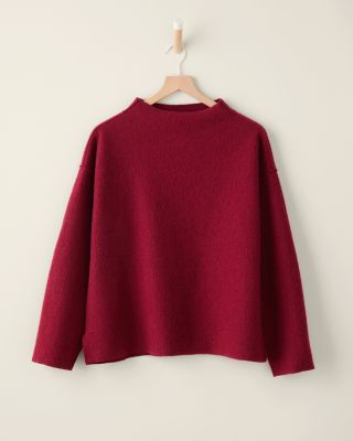 EILEEN FISHER Lightweight Boiled Wool Funnel-Neck Boxy Top