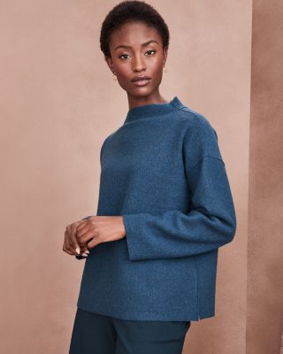 EILEEN FISHER Lightweight Boiled Wool Funnel-Neck Boxy Top