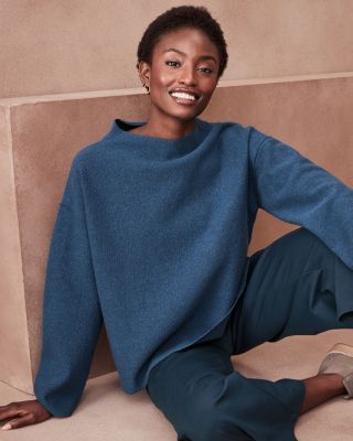 EILEEN FISHER Lightweight Boiled Wool Funnel-Neck Boxy Top