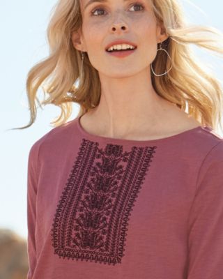 Embroidered Boatneck Knit Dress | Garnet Hill