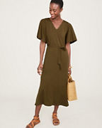 Flutter-Sleeve Knit Midi Dress