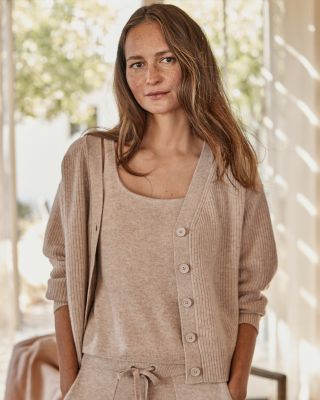 Women's Cropped Cashmere Cardigan Oatmeal Brown