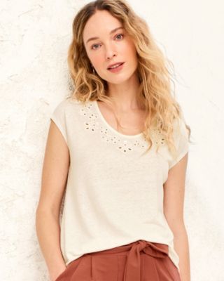 Linen & Modal Cutwork Knit Top | Garnet Hill