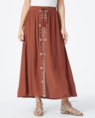 Embroidered ButtonFront Maxi Skirt Hill