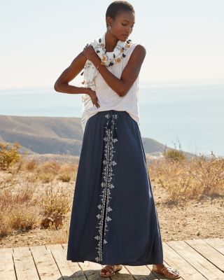 Embroidered Button-Front Maxi Skirt | Garnet Hill