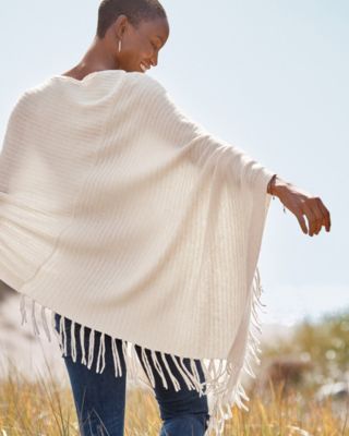 Cashmere & Linen Fringe Poncho | Garnet Hill