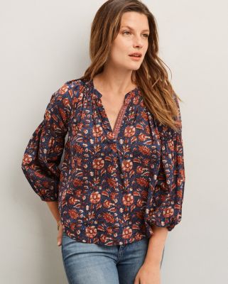 Velvet by Graham & Spencer Flora Block-Print Shirt | Garnet Hill