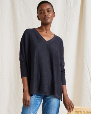 Linen Oversized V-Neck Sweater | Garnet Hill