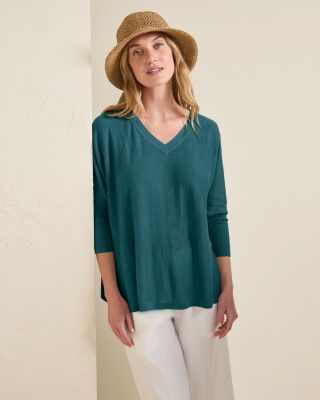 Linen Oversized V-Neck Sweater | Garnet Hill