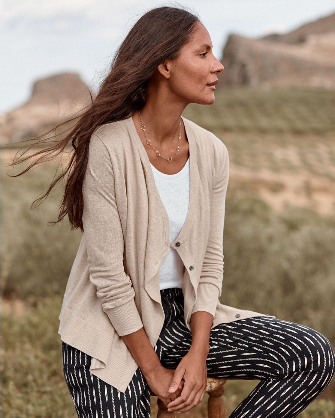 Easy Linen Drape-Front Cardigan