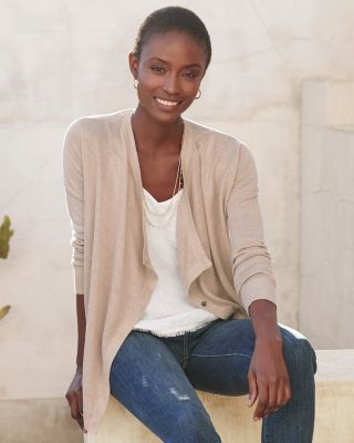 Easy Linen Drape-Front Cardigan | Garnet Hill