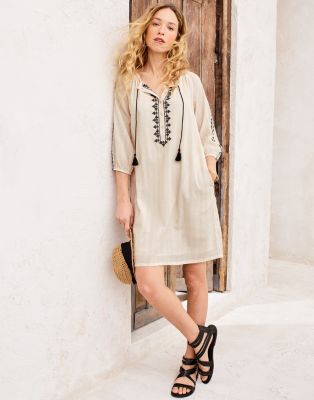 Embroidered Gauze Popover Dress