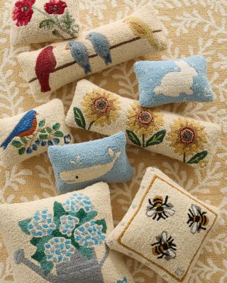 Birds-on-a-Wire Hooked Wool Pillow | Garnet Hill display picture 1