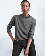 EILEEN FISHER Stretch Terry Stripe Funnel-Neck Box Top