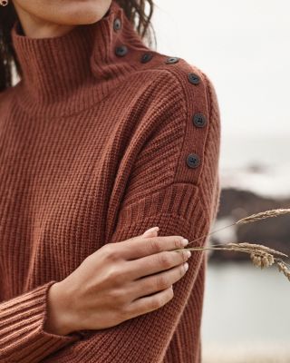 Recycled-Cashmere Button Turtleneck Sweater | Garnet Hill