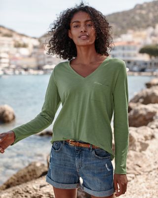 Weekender V-Neck Long-Sleeve Tee | Garnet Hill