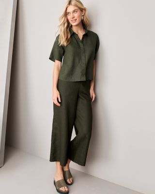 EILEEN FISHER Organic-Linen Wide-Leg Cropped Pants | Garnet Hill