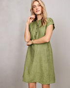 EILEEN FISHER Washed-Organic-Linen Délavé Collared Cap-Sleeve Dress
