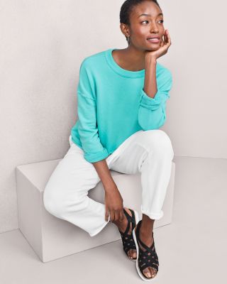 EILEEN FISHER Organic-Cotton French Terry Crewneck Boxy Top