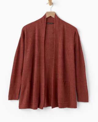 EILEEN FISHER Organic-Linen Délavé High-Collar Cardigan | Garnet Hill