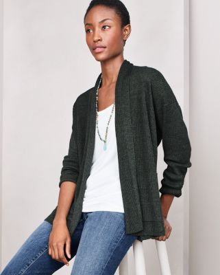 EILEEN FISHER Organic-Linen Délavé High-Collar Cardigan | Garnet Hill