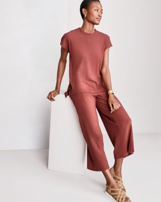 EILEEN FISHER Textured Stretch Ribbed Wide-Leg Pants | Garnet Hill