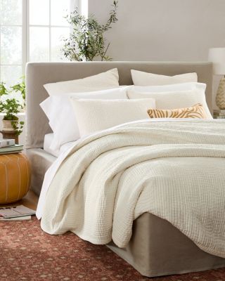 Stitched Organic Cotton Sateen Ivory Full/Queen Quilt
