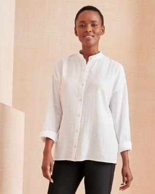 Organic Cotton Mandarin Collar Shirt Dress - Our Second Nature